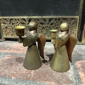 Elegant Brass Angel Figurines-Vintage Candle Holders